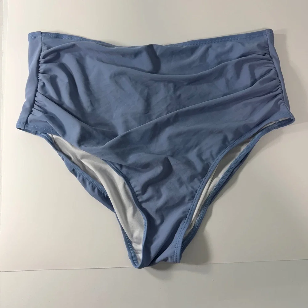 Coral Reef Swim High Waisted Ruched Bikini Bottoms Blue XL New
